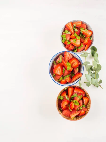 Fruit salad with strawberry, watermelon, basil leaves — Stock Photo, Image