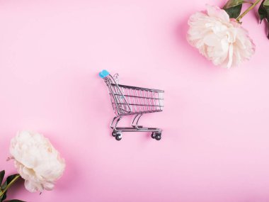 Boş oyuncak arabası pembe üzerine şakayık çerçeveli.