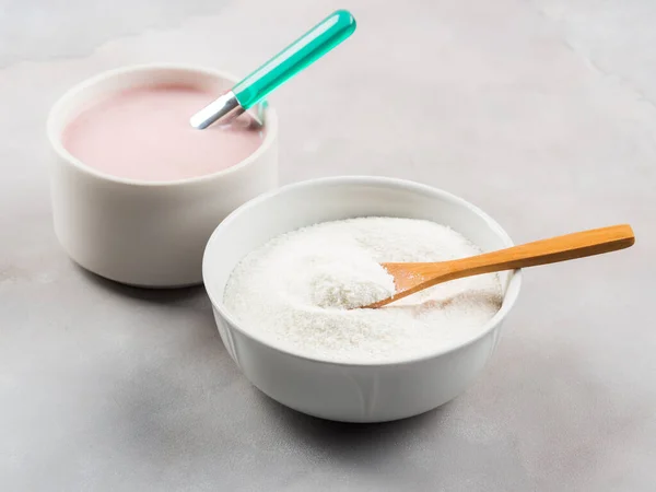 Collagen protein powder in bowl on marble