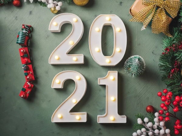 New year festive green background with 2021 number — Stock Photo, Image