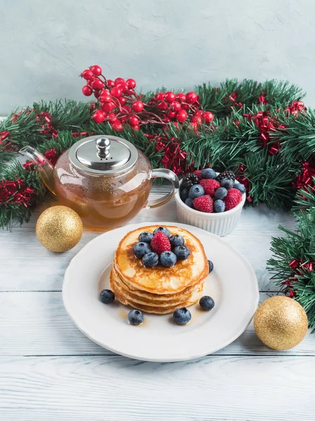 Stack of pancakes as winter holiday treat — Stock Photo, Image