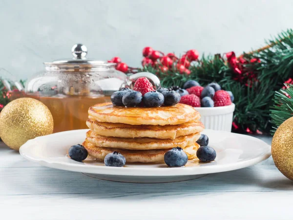 Stack of pancakes as winter holiday treat — Stock Photo, Image