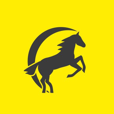 At siyah siluet - ayağa kalk arka ayakları üzerinde çalışan. At logosu hilal - vektör çizim ile