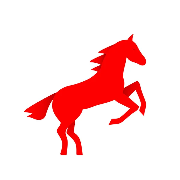 Caballo Corriendo Silueta Roja Pie Sus Patas Traseras Logo Del — Vector de stock