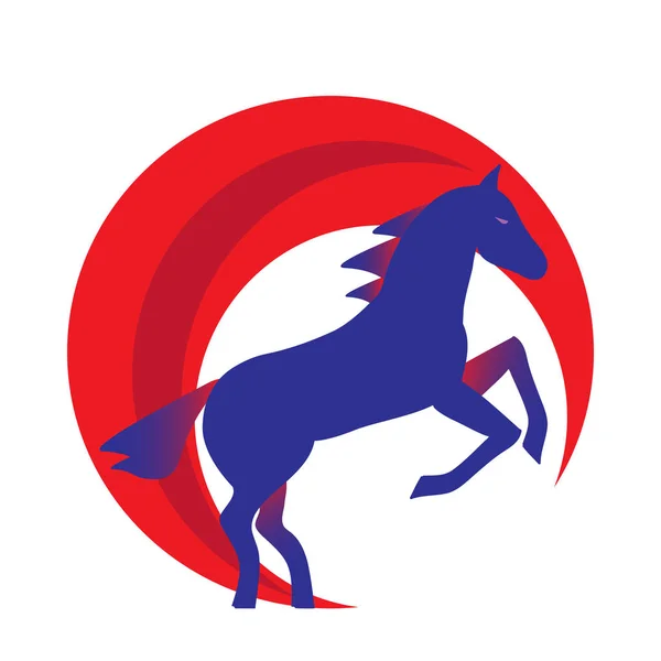 Correre Cavallo Silhouette Blu Alzarsi Sulle Zampe Posteriori Logo Cavallo — Vettoriale Stock