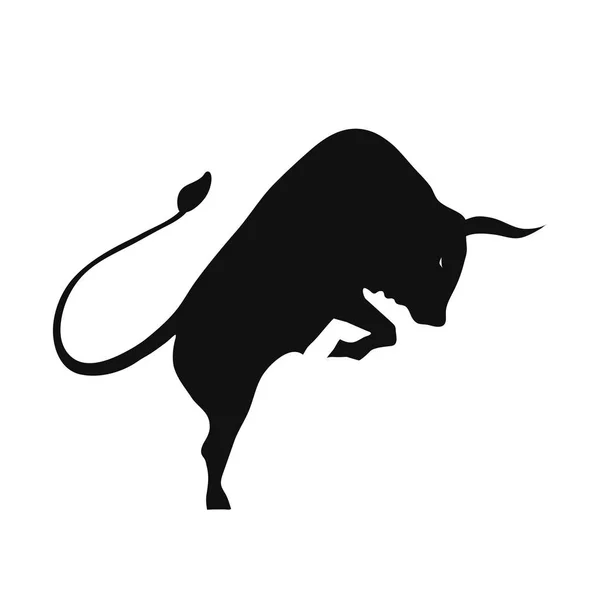 Silueta Toro Negro Pie Sobre Sus Piernas Logo Bull Ilustración — Vector de stock