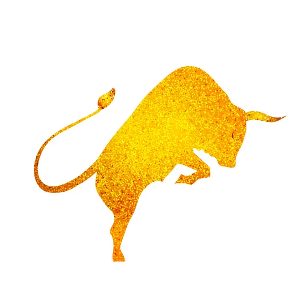 Silueta Oro Toro Pie Sobre Sus Piernas Logo Bull Ilustración — Vector de stock