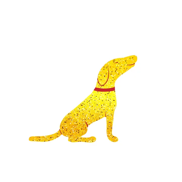 金色的狗剪影 坐在它的腿上 狗徽标 矢量插图 — 图库矢量图片