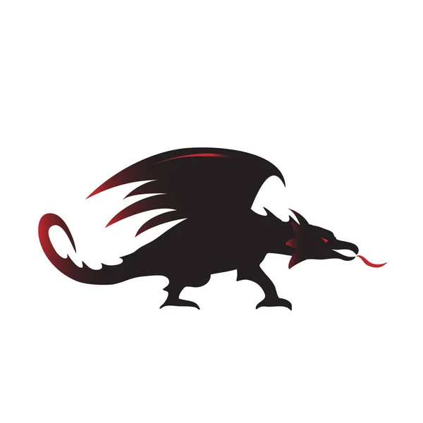 Alev Ile Dragon Siluet Ejderha Logo Vektör Çizim — Stok Vektör