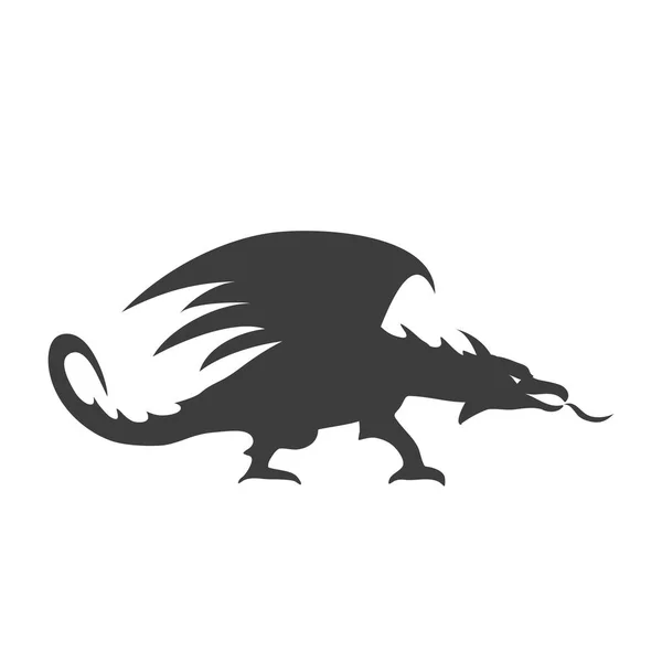 Silhueta Dragão Preto Com Chama Logotipo Dragão Ilustração Vetorial — Vetor de Stock