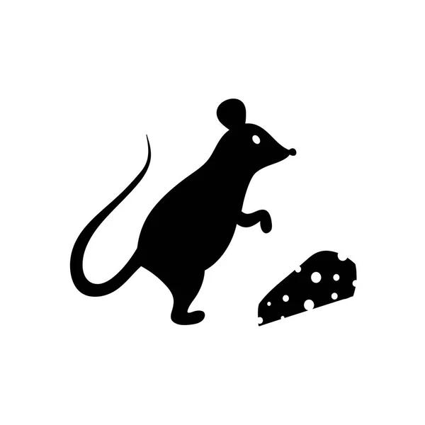 Silueta Negra Ratón Trozo Queso Logotipo Del Ratón Ilustración Vectorial — Vector de stock