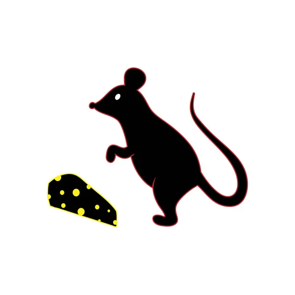 Silhueta Preta Rato Parte Queijo Logotipo Rato Ilustração Vetor — Vetor de Stock