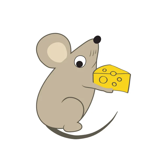 Desenho Animado Mouse Personagem Desenhado Mão Com Pedaço Queijo — Vetor de Stock