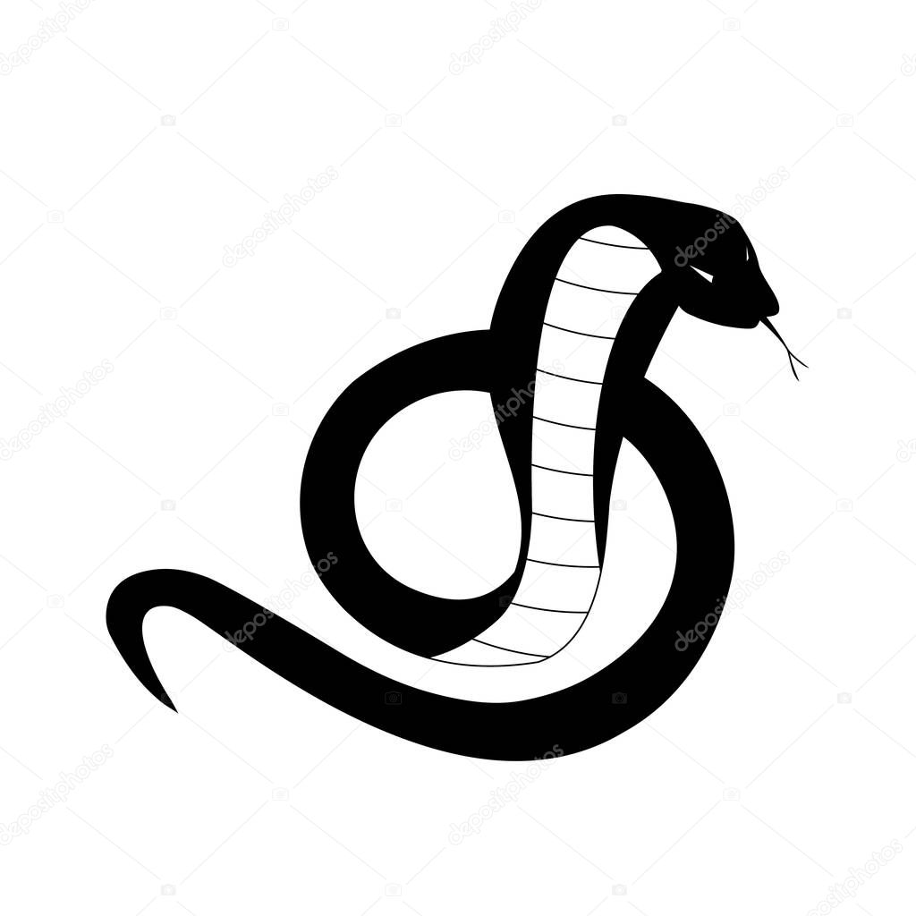 Snake silhouette curled up in the ring. snake logo - vector illustration - black and white