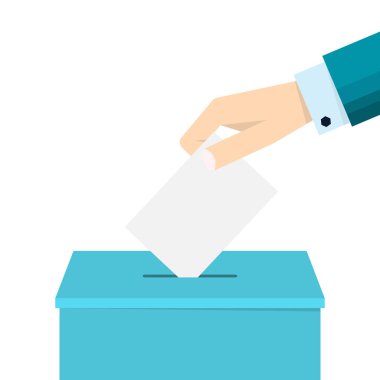 İş el bir oy oy kutusuna koyarak. Oy kavramı düz çizilmiş stil tasarlamak vektör