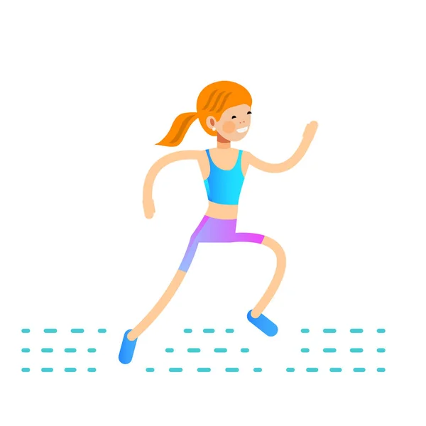 Running Woman Sport Profile Flat Drawn Style Vector Design Illustrations — Stock Vector