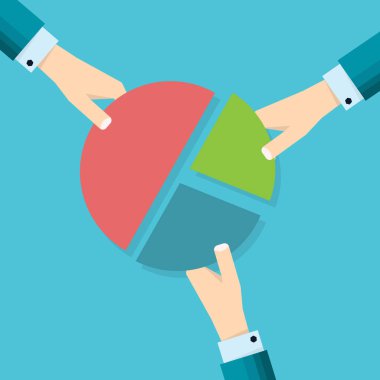 İşadamı el çekme diyagramı - Pazar kavramının yeniden bölümlenir - vektör çizim bir parça düz stil