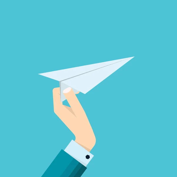 実業家の手を保持する紙飛行機のアイコン フラット スタイルのベクトル図 — ストックベクタ