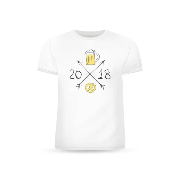 Oktoberfest Camiseta Maqueta 2018 Con Etiqueta Logo Del Festival Cerveza — Vector de stock