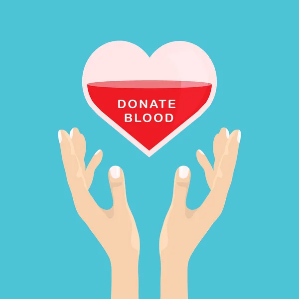 血の概念を寄付します 血寄付公共サービス広告のロゴ 手と血液と心臓 手描きスタイル ベクトル デザイン イラスト — ストックベクタ