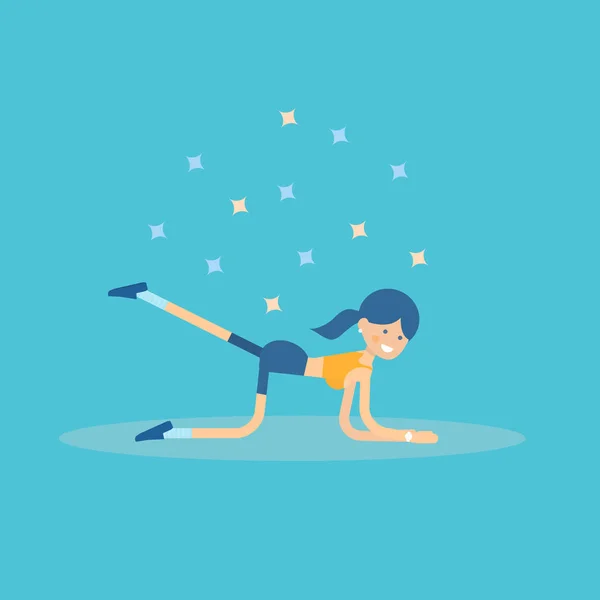 Lindo Personaje Femenino Realizando Ejercicios Pilates Levantamientos Piernas Traseras Salud — Vector de stock