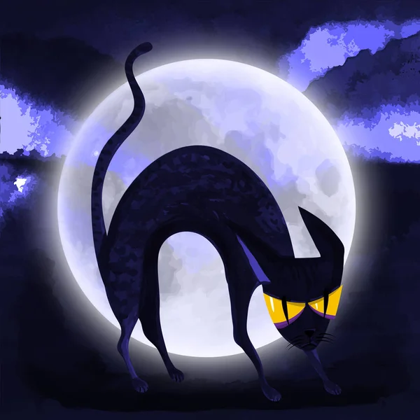 Spooky Cat Moon Halloween Vector Poster Banner Flyer Halloween Template — Stock Vector