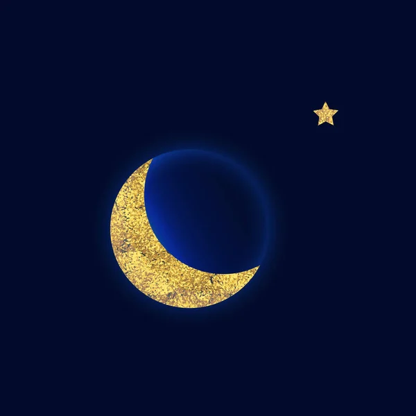 Luna Dorada Estrella Sobre Fondo Azul Oscuro Ilustración Vectorial Textura — Vector de stock