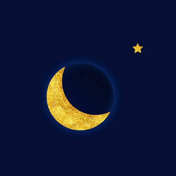 Luna Dorada Estrella Sobre Fondo Azul Oscuro Ilustración Vectorial Textura — Vector de stock