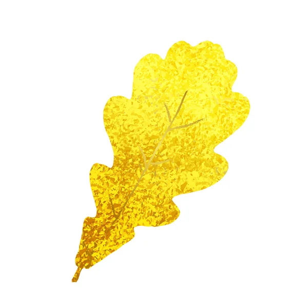 Golden Sparkling Oak Leaf Isolated White Background Top View Close — Stock Vector