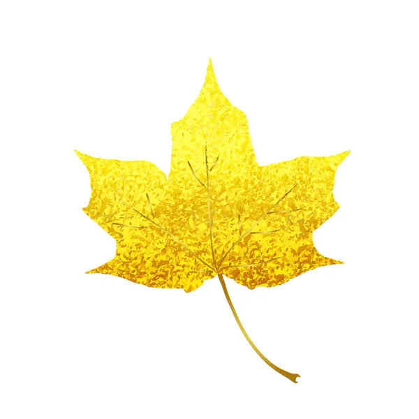 Золотой Сверкающий Кленовый Лист Выделенный Белом Фоне Верхний Вид Крупный — стоковый вектор