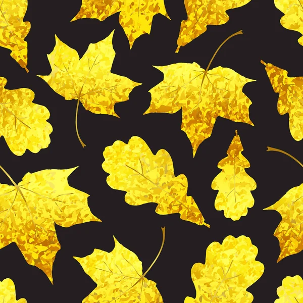 Бесшовный Узор Золотым Сверкающим Желтым Кленом Дубовыми Листьями Осенний Текстильный — стоковый вектор