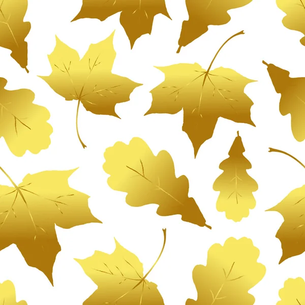 与金色的枫树和橡树叶无缝模式 秋季纺织矢量插画 — 图库矢量图片