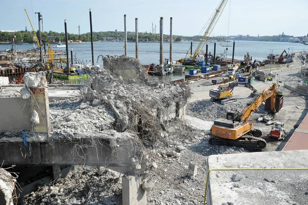 Stockholm Schweden August 2018 Bauarbeiten Zum Abriss Der Alten Brücke — Stockfoto