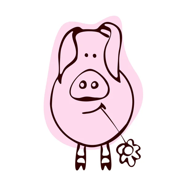 Niedliches Schwein Handzeichnung Mit Blume Vektor Illustration Einfaches Konzept Tierkreis — Stockvektor