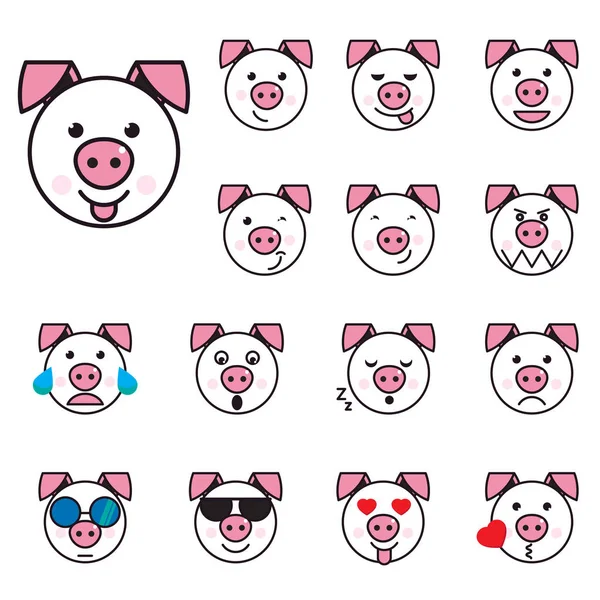 Big Pig Conjunto Emoticonos Dibujos Animados Vectoriales Alta Calidad Estilo — Archivo Imágenes Vectoriales