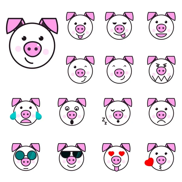Big Pig Set Emoticons Cartoonish Vetor Alta Qualidade Estilo Design —  Vetores de Stock