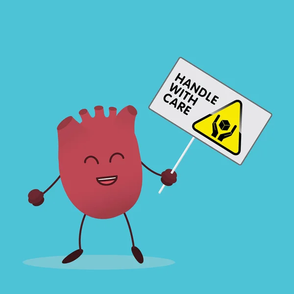 Cartoon Heart Character Label Handle Care Vector Illustration — Stock Vector