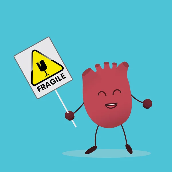 Cartoon Heart Character Label Handle Care Fragile Vector Illustration — Stock Vector