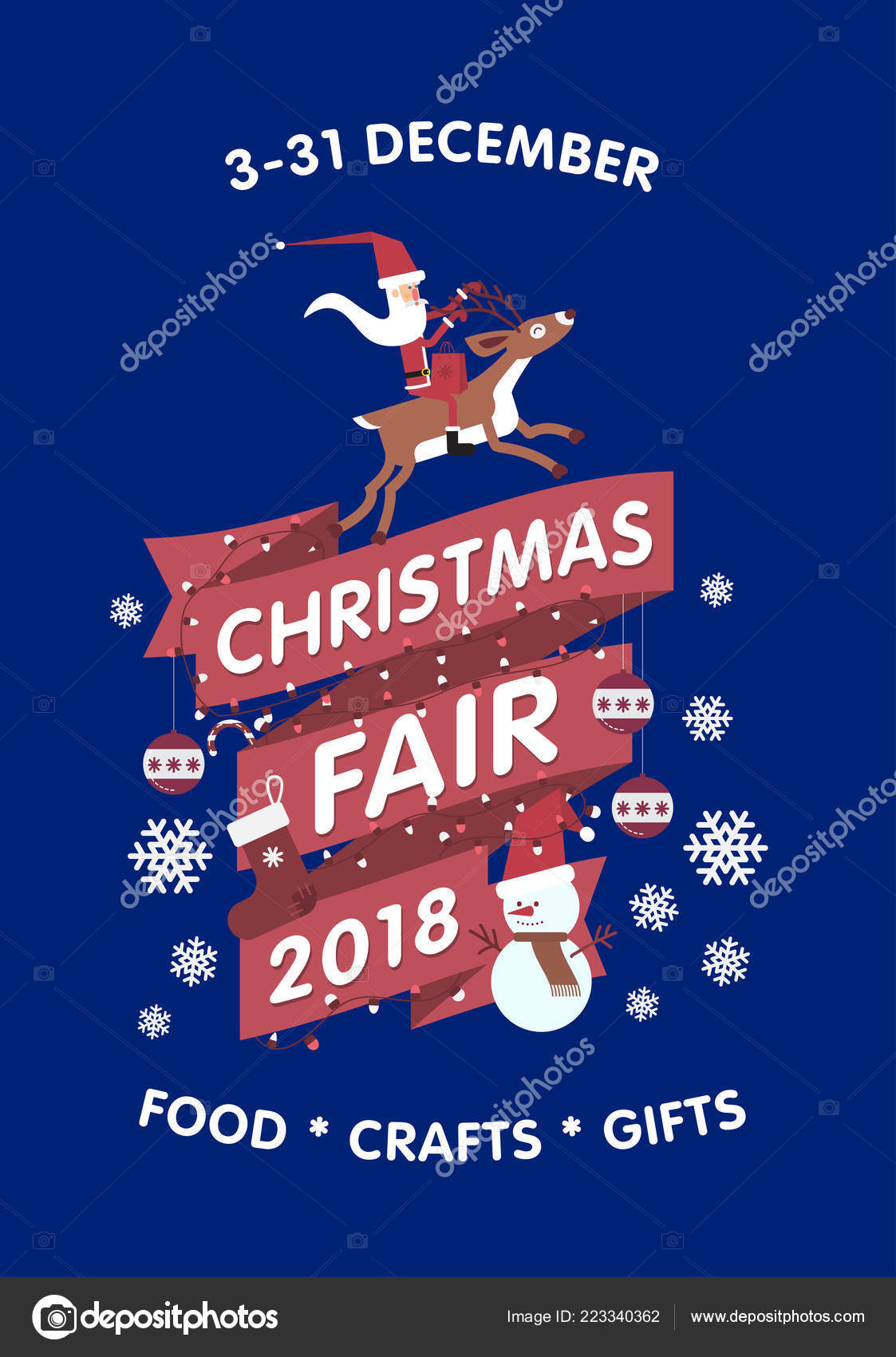 Vector Christmas Fair Poster Template Xmas Fair Event Advertising ...