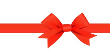 Kırmızı yay yatay kırmızı kurdele ile. Vektör şablon yay beyaz arka plan üzerinde izole sayfa dekor için