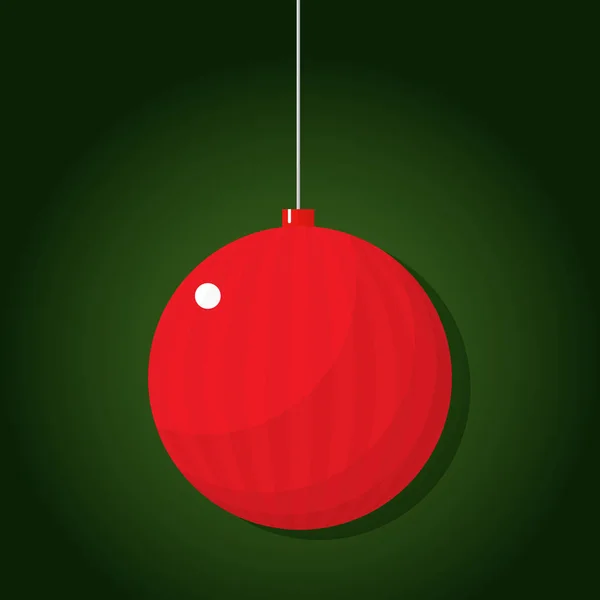 Árbol Navidad Rojo Juguete Bola Decoración Sobre Fondo Verde Vector — Vector de stock