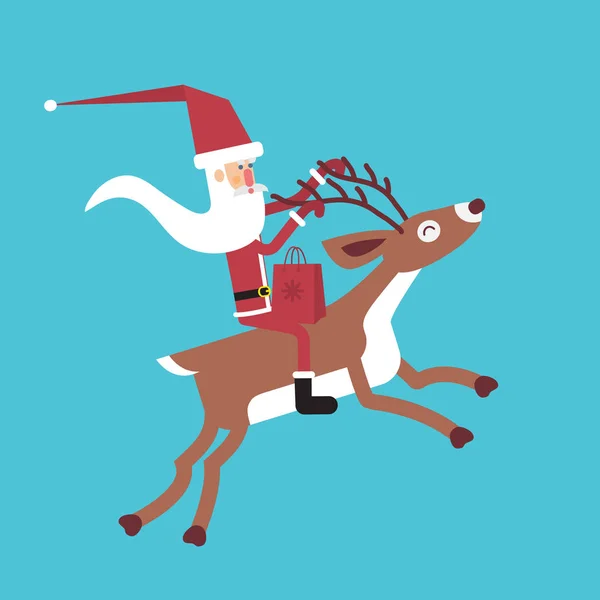 Santa Claus Riding Deer Gift Concept Christmas New Year — Stock Vector