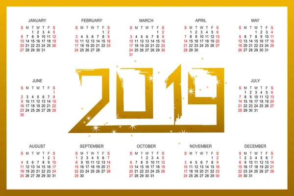 Kalendarzowy 2019 Złoto Kolorowy Szablon Tydzień Rozpoczyna Się Niedzielę Podstawowe — Wektor stockowy