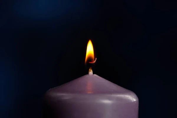 Burning Purple Candle Close Dark Background — Stock Photo, Image