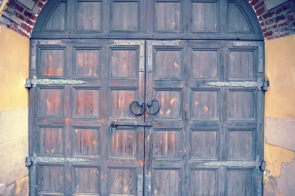 Ancienne Porte Bois Avec Boulon Poignées Forme Anneau — Photo