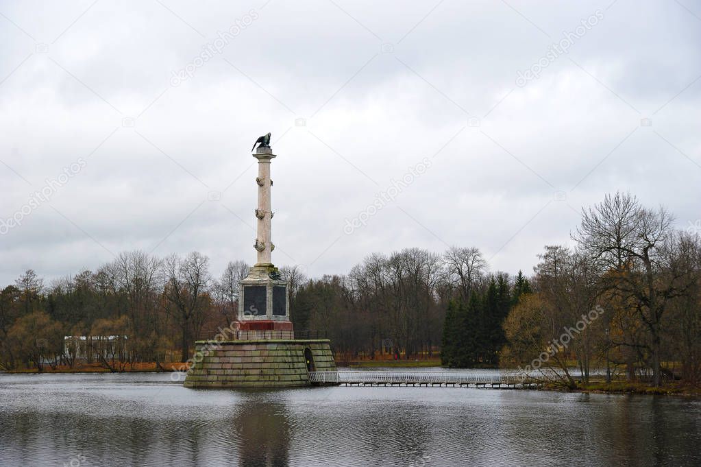 Chesme Column in autumn in Catherine park, Tsarskoe Selo, Saint Petersburg, Russia