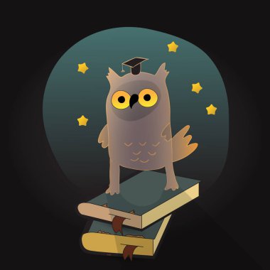 Eski kitaplar - vektör çizim karikatür baykuş standları