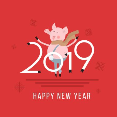 2019 happy New Year - yılın sembolü ile yeni yıl tebrik banner - domuz. Çin domuz kavramı vektör çizim yılı