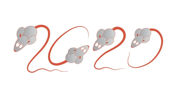 Félicitations Nouvelle Année Chinoise 2020 Rats Forment Partir Queue Figure — Image vectorielle