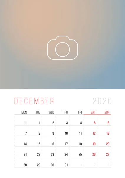 Kalender 2020. Veckan börjar på måndag. — Stock vektor